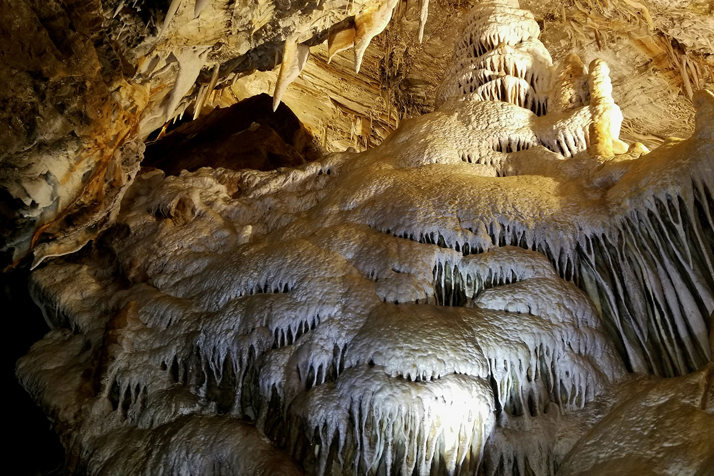 Terraced flowstone inside Glenwood Caverns