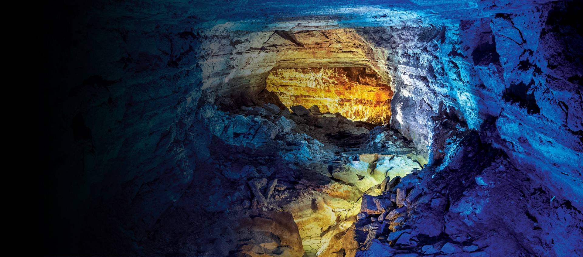 Illuminated passage inside Natural Bridge Caverns
